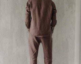 Men aesthetic linen outfit, modern linen clothing men, linen pants and shirt for him, minimalist linen suit, boyfriend Birthday gift