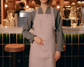 Natural Linen Apron, Minimalist Unisex Kitchen Apron, Cooking and Craft Apron, Linen Apron With Ties & Pocket, Gift for Chefs and Makers