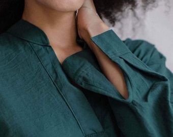 Emerald Green Loungewear, Cotton pj set, Women Sleep wear, Comfortable Home Clothing, Eco friendly outfit, Mom or grandma Birthday gift