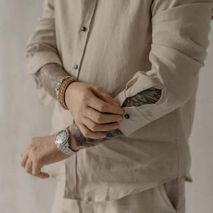 Boho linen clothing men, eco friendly material suit, mens linen suit, linen pants and shirt men, casual linen men outfit, gift for boyfriend