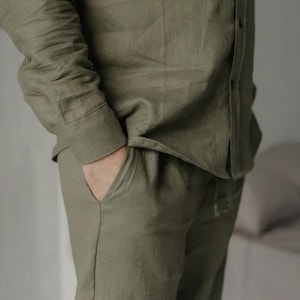 Modern linen clothing men, eco friendly men suit, mens linen suit, linen 2 in 1 set of pants and shirt man, casual linen men outfit