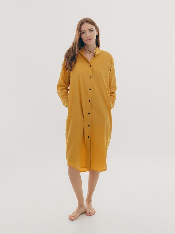 Soft Sleeveless House Dress Nightgown, Yellow Women Pajamas, Lightweight Lounge Dress, Comfy Cotton Sleepwear