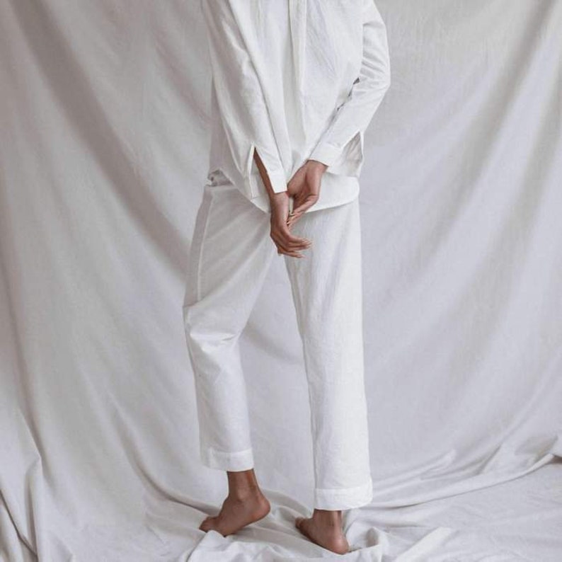 Boho Pajama Cotton, White Nightwear Clothing, White Women Pajama with Pants, Organic Cotton Pajama Set Women, Loungewear Set image 4