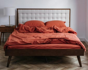 Brick Red Cotton Bedding Set, Minimalist Style, Made in Ukraine