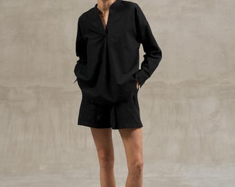 Black Cotton Pajama Set, Women's Sleepwear, Soft Lounge Wear