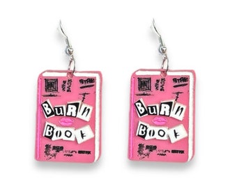 Mean girls Burn book acrylic hand made drop earrings/ dog tag