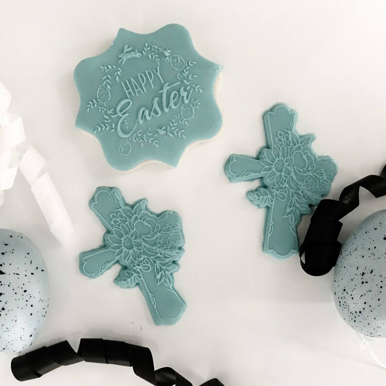 The Cookie Debosser \u2122 Raised fondant or soap stamps Happy Easter Wreath