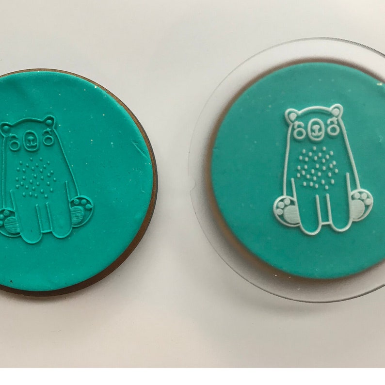 Woodland Bear sitting The Cookie Debosser \u2122 Raised cookie fondant soap stamps