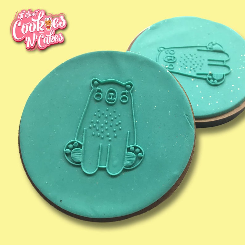 Woodland Bear sitting The Cookie Debosser \u2122 Raised cookie fondant soap stamps