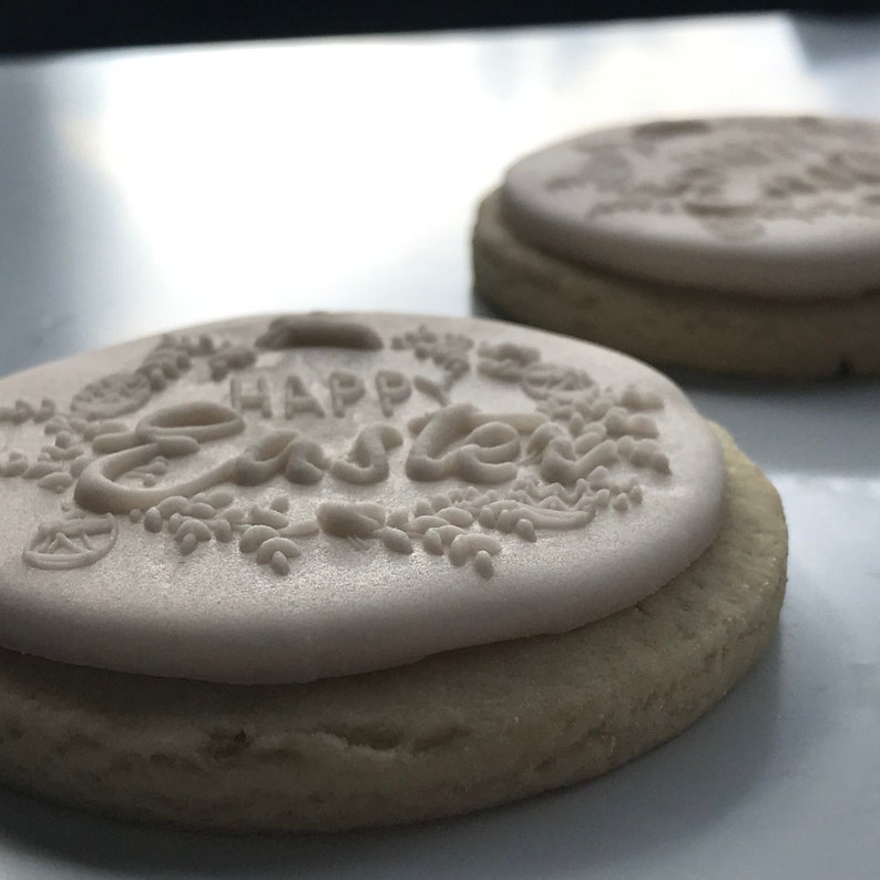 The Cookie Debosser \u2122 Raised fondant or soap stamps Happy Easter Wreath
