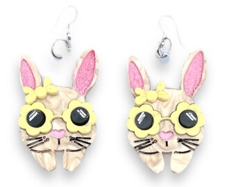 easter bunny with sunnies acrylic earrings