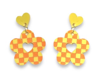 Checker board flowers, more colours available acrylic earrings