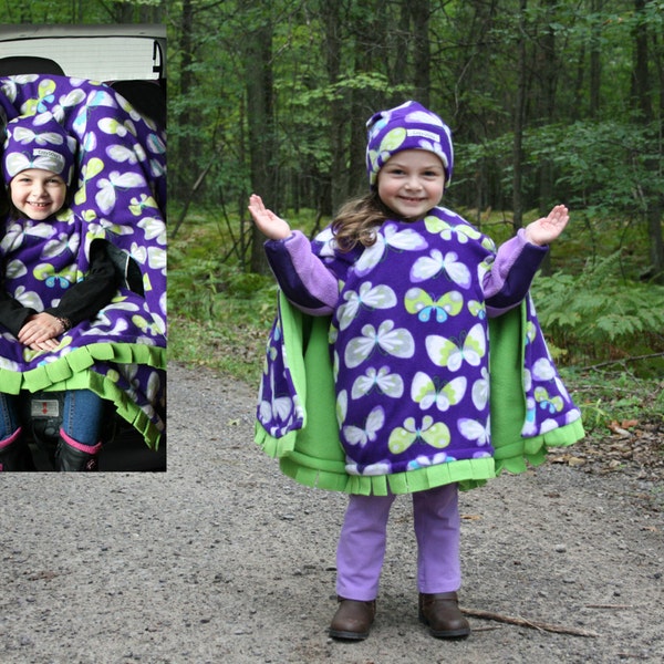Butterflies - Cozy Gozy Travel Capes Winter Fleece Car Seat Blanket Alternative to Winter Coats. Cute & Convenient!