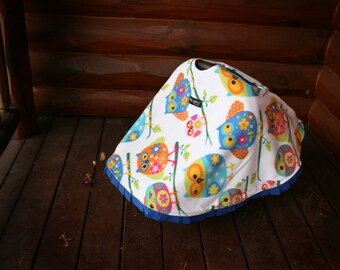 Car Seat Canopy AND Car Seat Poncho. Safe alternative to heavy coats in car seats. Owl Car Seat Blanket