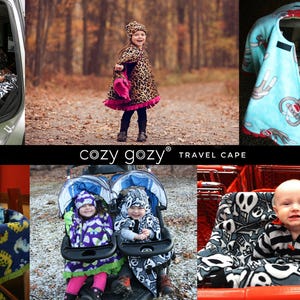 Car Seat Poncho Owl Cozy Gozy Travel Capes are warm winter fleece car seat capes that are a safe alternative to heavy coats in car seats. image 5