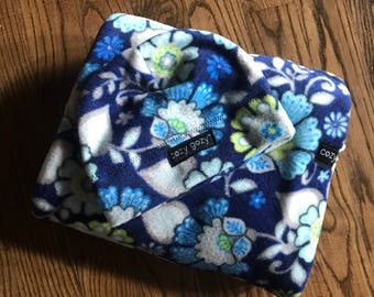 Car Seat Ponchos- Flowers with light blue Cozy Gozy Travel Capes are warm winter kid fleece car seat blanket capes that are car seat safe.