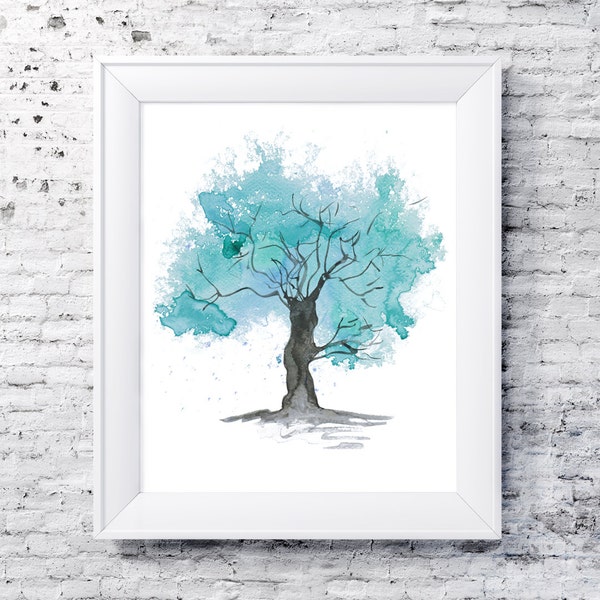 Fine Art Print of my Abstract Watercolour Tree Painting in Teal - available in sizes 7 x 5, 10 x 8, 12 x 10, 14 x 11, 16 x 12 and 20 x 16