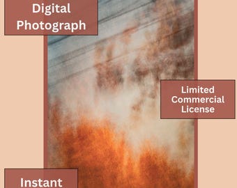Fotografía abstracta a color, descarga digital instantánea, arte imprimible en tonos azul cálido y naranja, licencia comercial.
