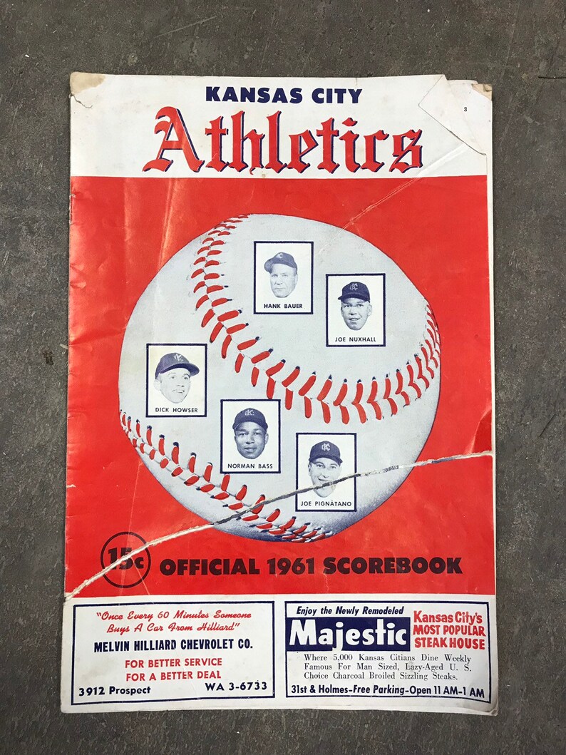 1961 vintage kansas city Athletics Program pamphlet score book Etsy