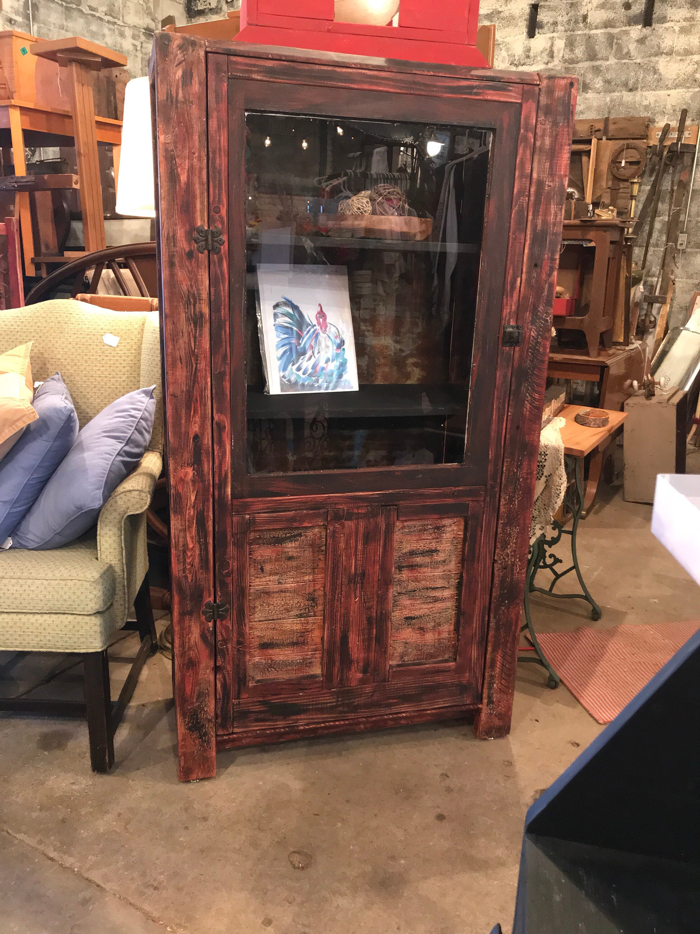 Rustic Barn Red Cabinet With Glass Door For Storage Or Display Etsy