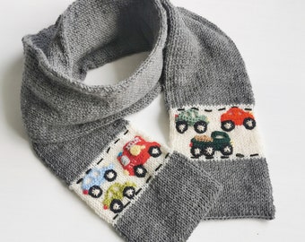 Knitted Funny Grey Merino Wool Scarf for Little Boy