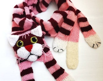 Rayé drôle de chat rose tricoté écharpe d’hiver