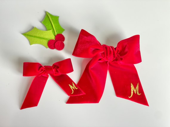 Personalized Red Velvet Hair Bow, Christmas bow, Christmas Headband, Red girl bow, Christmas hair clip, Christmas gift for girls Il_570xn