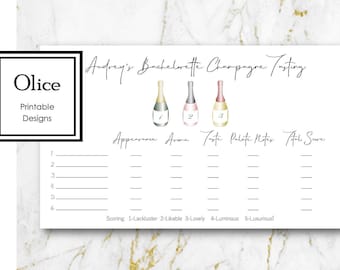 Customizable modern simple Summer champagne tasting placemat & scorecard all in one. Use for Champagne games, flights, and dinner tastings.