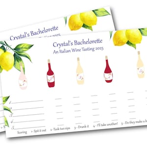 Napperons personnalisés de dégustation de vins floraux d'été italiens modernes, carte de dégustation, douches, anniversaires, enterrement de vie de jeune fille, mariage à destination PDF