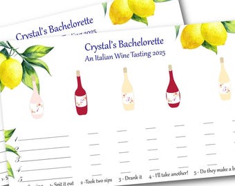 Customized Modern Italian Summer floral Wine Tasting placemats, tasting card, showers, birthdays, bachelorette, destination wedding PDF