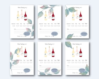 Contemporary blue botanical & floral Wine Tasting card scorecard, for wine flights too! Perfect New Years Eve game. INSTANT DOWNLOAD