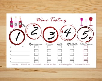 Simple  Wine Tasting placemat scorecard, Wine Tasting card, Birthday wine tasting parties, Zoom or Virtual wine tasting. INSTANT DOWNLOAD