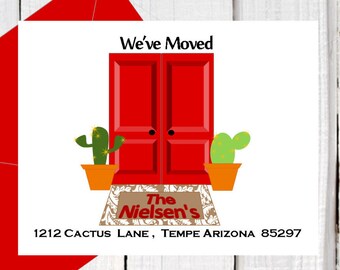 We've moved, New address announcements, new home address, name on doormat Southwest move, Post cards size 5.5 x 4.25. Digital printables