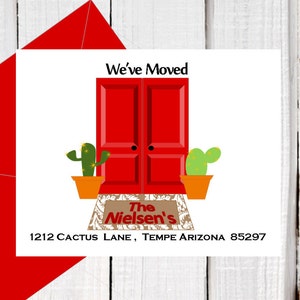 We zijn verhuisd, Nieuwe adresaankondigingen, nieuw huisadres, naam op deurmat Southwest move, Postkaarten maat 5,5 x 4,25. Digitale printables