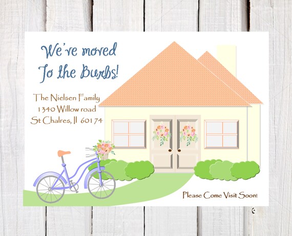 New Home moving announcement, Moving to the burbs, New address cards, moving to the suburbs, 5 x 7 size cards, we've moved cards Il_570xn