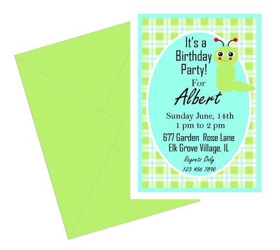 Caterpillar birthday invitation,caterpillar invitation, caterpillar printables, printable caterpillar invitation, Gingham caterpillar DIY Il_570xn