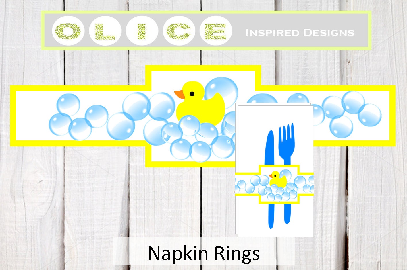 Rubber Duck bubbles printable party NAPKIN RINGS baby showers or first birthdays Digital design PDF party printables download