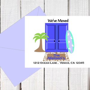 Annuncio in movimento, Nuove schede indirizzo, ci siamo trasferiti, carte, zona giorno costiera oceanica, carte palma, cartoline dimensioni 5,5 x 4,25. digitale