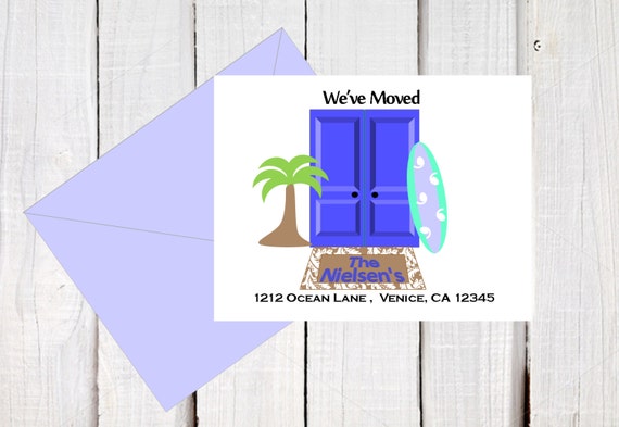 Moving announcement, New address cards, we've moved, cards, Ocean coastal living area, Palm tree cards, post cards size 5.5 x 4.25. digital Il_570xn