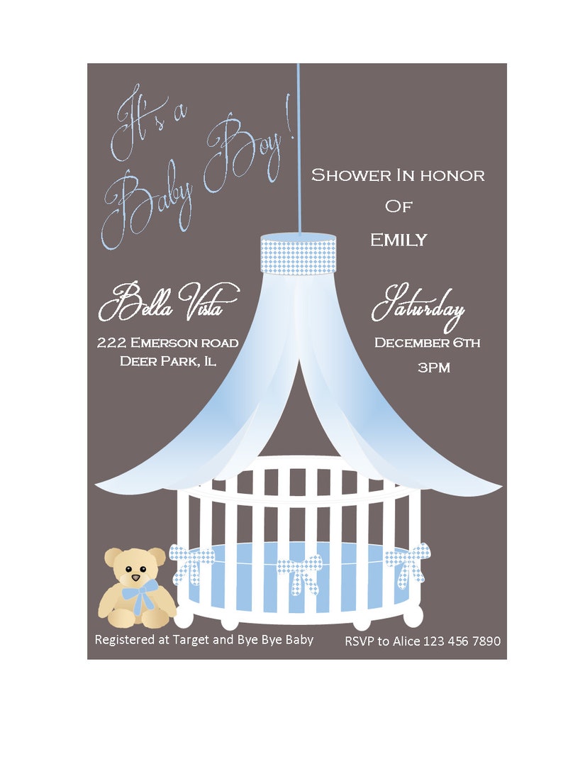 Baby shower invitation Teddy bear blue baby shower Baby boy shower invitation crib invitation blue and brown baby shower invites image 2
