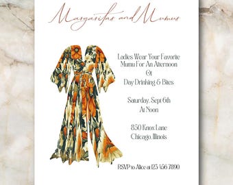 Modern Margaritas and Mumus invitation, perfect for a Summer cocktail party, Girls night out, day drinking, Bachelorette or Shower. PDF File
