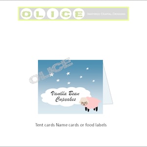 baby lamb place cards, Sheep baby shower or 1st birthday. In pink & taupe and dreamy clouds Digital download PDF image 1
