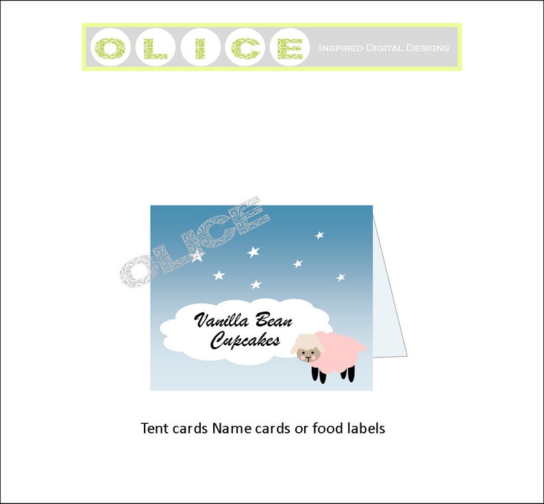 baby lamb place cards, Sheep baby shower or 1st birthday. In pink & taupe and dreamy clouds Digital download PDF image 1