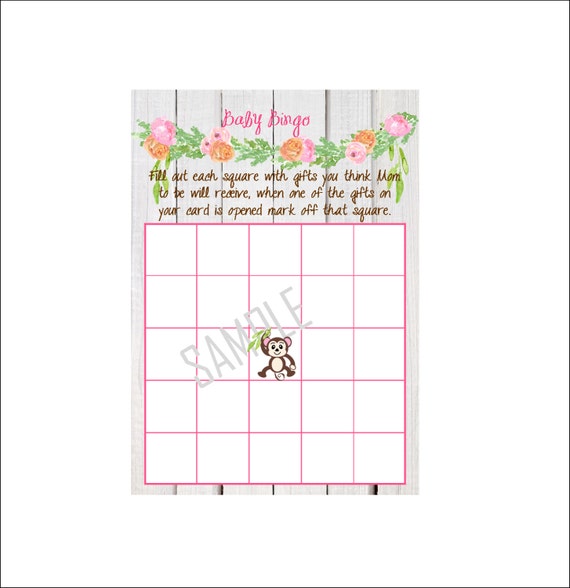 Jungle Safari Baby shower games, Baby shower Bingo, Monkey Bingo shower game, party games for baby shower, Girl pink Jungle Safari theme Il_570xn