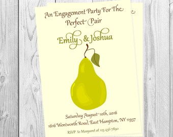 Engagement Party Invitation, pear engagement invitation, Perfect Pair Engagement invitation, Perfect pear invitation,  PDF available