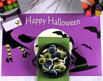 Manteles de Halloween de Bruja Hechizante, manteles gruesos ideales para fiestas y eventos infantiles socialmente distanciados. Conjunto de 10. Envío gratis