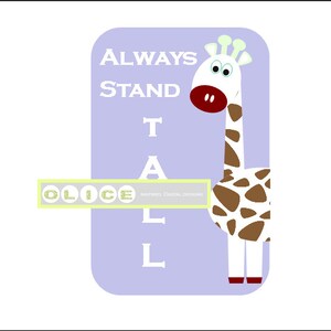 May include: A purple and white card with a giraffe illustration and the text "ALWAYS STAND TALL".