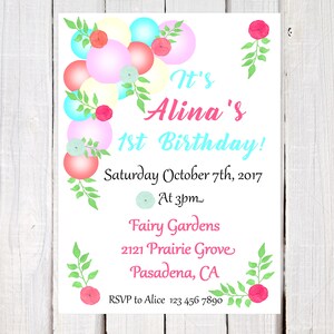 Balloon Party, Balloon Party Invitation, baby girls balloon party, Pink and Blue balloon, First birthday invitation, First Birthday balloon image 6