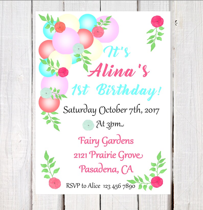 Balloon Party, Balloon Party Invitation, baby girls balloon party, Pink and Blue balloon, First birthday invitation, First Birthday balloon image 6