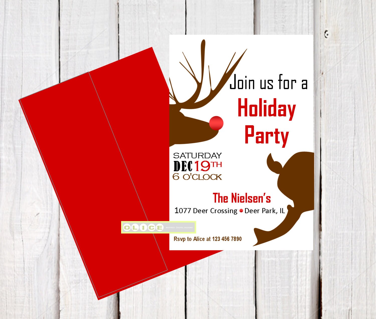 Christmas Invitations, Holiday Invitations, Rudolph Invitations